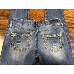 Daytrip Lynx Low Rise Skinny Stretch Jean Size 26R Medium Wash Factory Distress